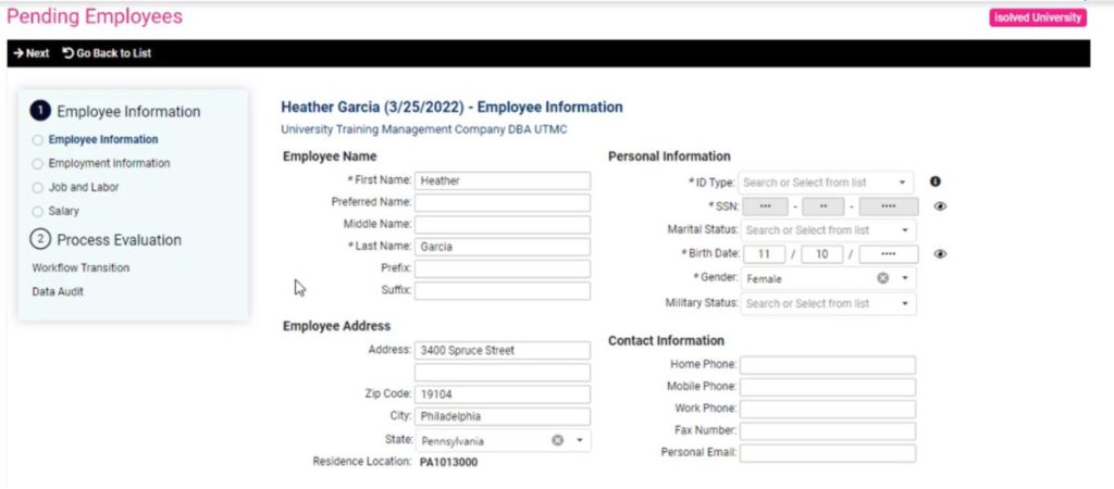 Example iSolved Onboarding Wizard