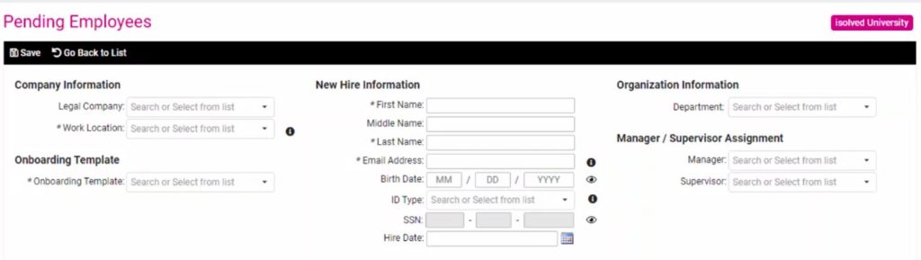 iSolved Pending Employees Screenshot