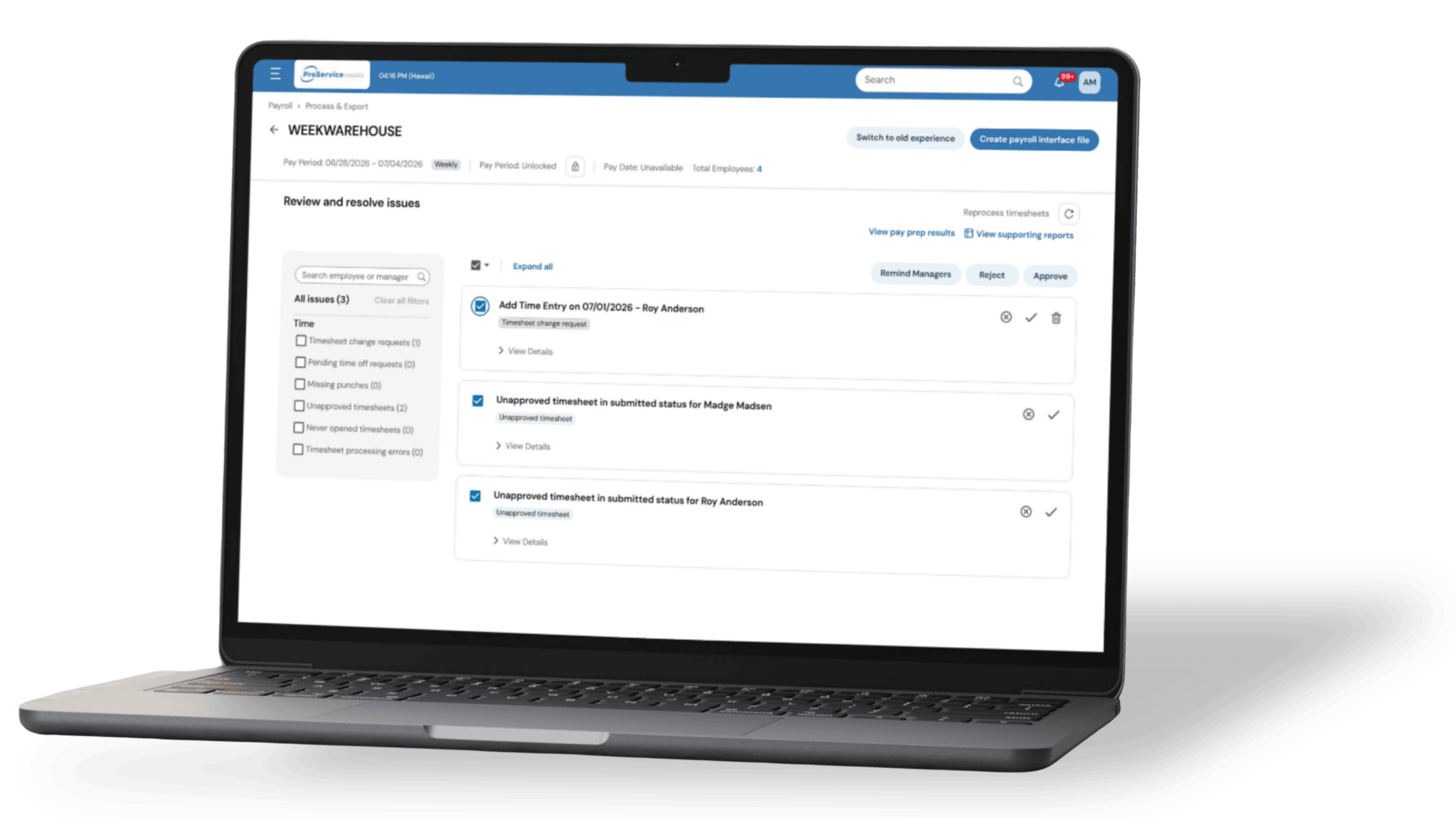 The new UKG Ready payroll processing screen shown on a laptop
