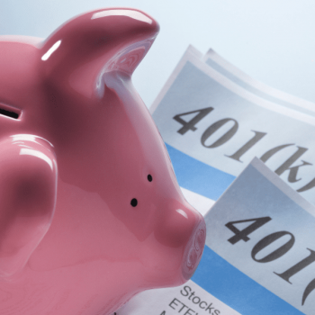 Piggybank with 401k savings money.